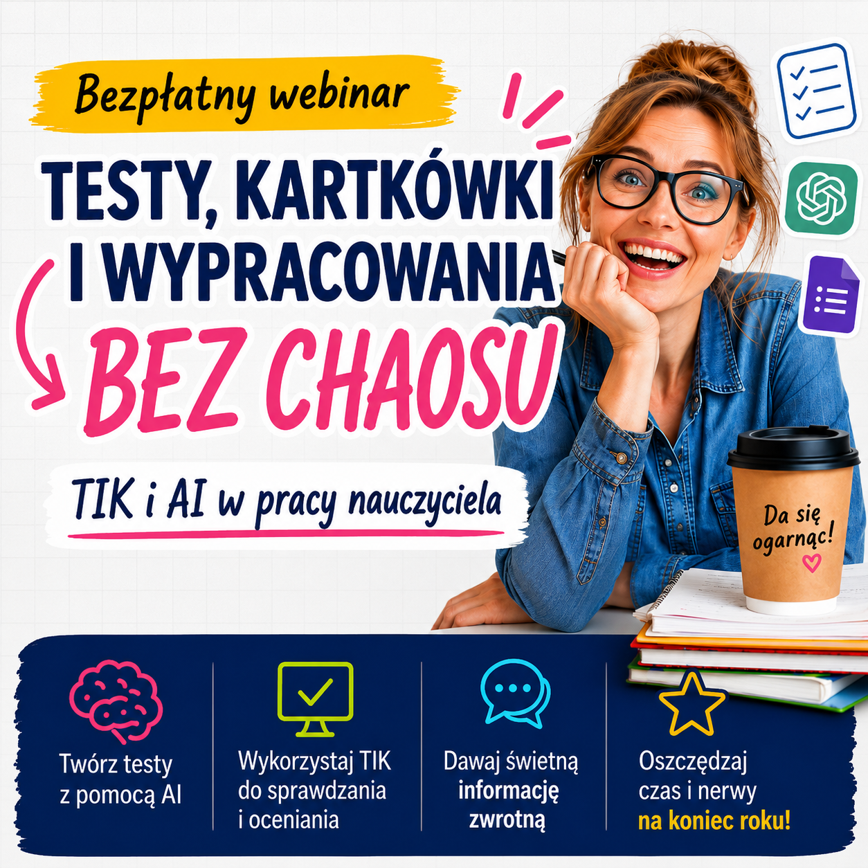Testy, kartkówki i wypracowania bez chaosu – TIK i AI w pracy nauczyciela.