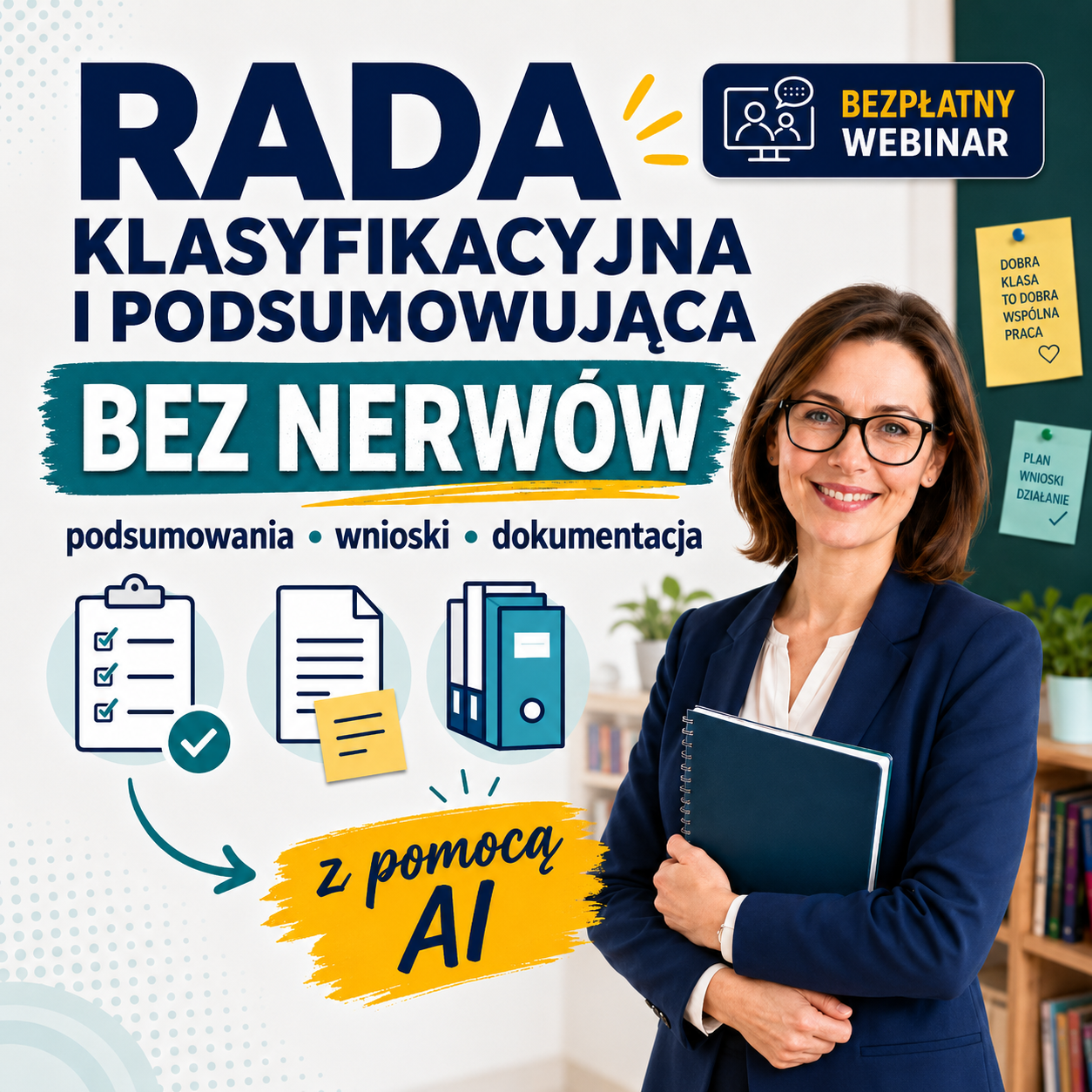 Rada klasyfikacyjna i podsumowująca bez nerwów: podsumowania, wnioski i dokumentacja z pomocą AI.