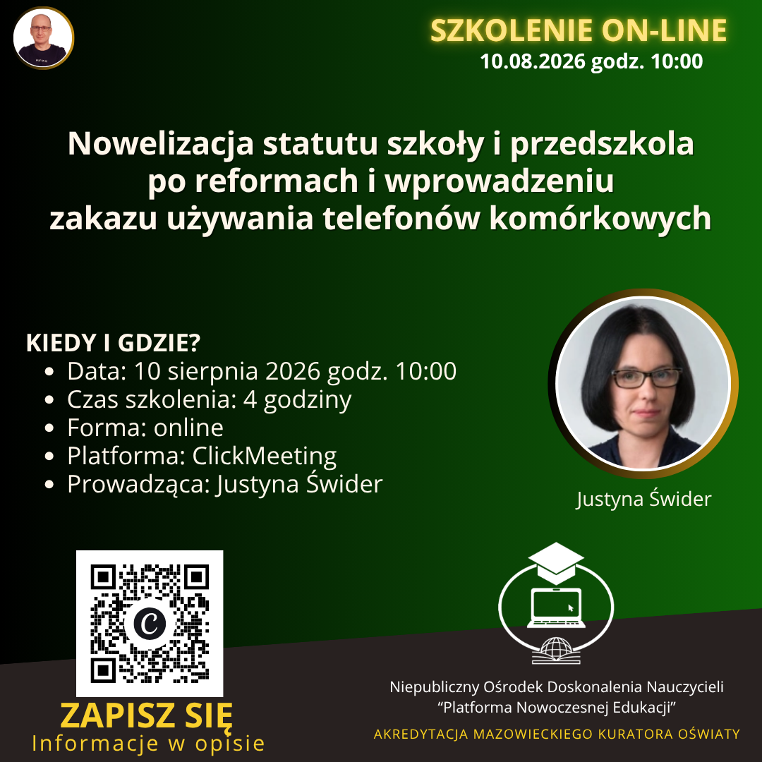 Nowelizacja statutu szkoły i przedszkola po reformach i wprowadzeniu zakazu używania telefonów komórkowych. Gotowy pakiet zapisów statutowych.