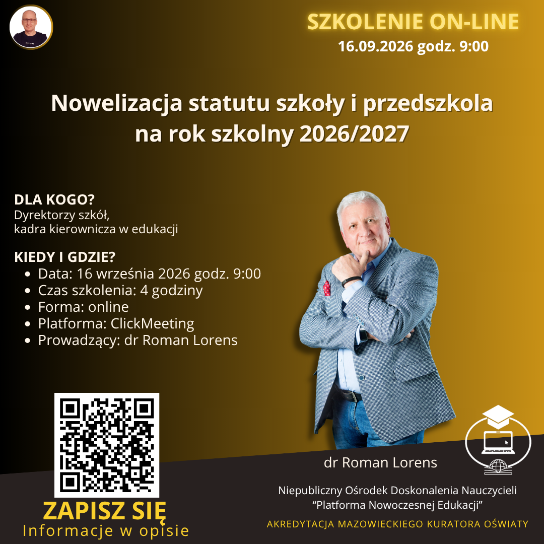 Nowelizacja statutu szkoły i przedszkola na rok szkolny 2026/2027.