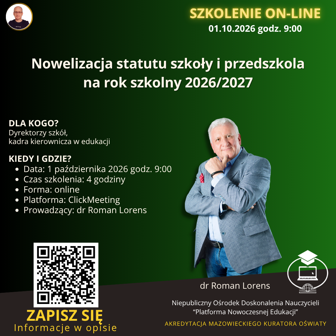 Nowelizacja statutu szkoły i przedszkola na rok szkolny 2026/2027.